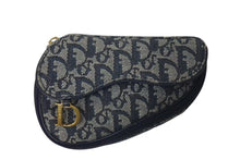 Load image into Gallery viewer, CHRISTIAN DIOR クリスチャンディオール トロッター ポーチ キャンバス レザー メタル ネイビー ゴールド金具 美品 中古 4c074769
