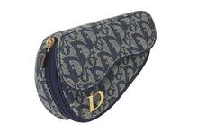 Load image into Gallery viewer, CHRISTIAN DIOR クリスチャンディオール トロッター ポーチ キャンバス レザー メタル ネイビー ゴールド金具 美品 中古 4c074769
