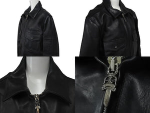 極美品 CHROME HEARTS クロムハーツ クロスパッチ レザージャケット ブラック 馬革 サイズS シルバー金具 中古 4c074770