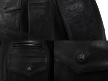 Load image into Gallery viewer, 極美品 CHROME HEARTS クロムハーツ クロスパッチ レザージャケット ブラック 馬革 サイズS シルバー金具 中古 4c074770
