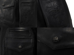 極美品 CHROME HEARTS クロムハーツ クロスパッチ レザージャケット ブラック 馬革 サイズS シルバー金具 中古 4c074770