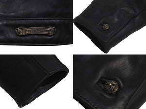 極美品 CHROME HEARTS クロムハーツ クロスパッチ レザージャケット ブラック 馬革 サイズS シルバー金具 中古 4c074770