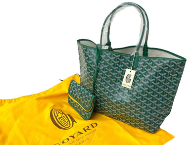 新品未使用 GOYARD ゴヤール サンルイPM バッグ トートバッグ STLOUIPMLTY09CL09P PVC レザー ヘリンボーン グリーン 中古 4c074785