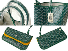Load image into Gallery viewer, 新品未使用 GOYARD ゴヤール サンルイPM バッグ トートバッグ STLOUIPMLTY09CL09P PVC レザー ヘリンボーン グリーン 中古 4c074785