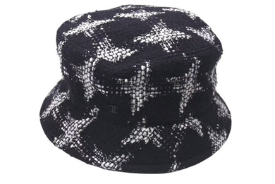 CHANEL シャネル バケットハット ツイード 帽子 サイズL ロゴ刺繍 ブラック ホワイト コットン 美品 中古 4c074797