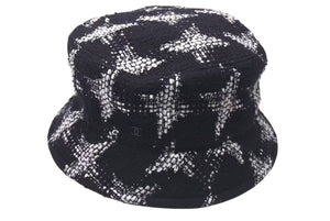 CHANEL シャネル バケットハット ツイード 帽子 サイズL ロゴ刺繍 ブラック ホワイト コットン 美品 中古 4c074797