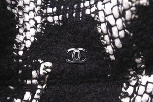 CHANEL シャネル バケットハット ツイード 帽子 サイズL ロゴ刺繍 ブラック ホワイト コットン 美品 中古 4c074797