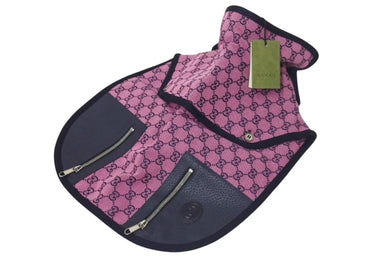 未使用 GUCCI グッチペット トレンチコート 695730 サイズM GGキャンバス レザー ピンク ネイビー ペット用 中古 4c074799 
