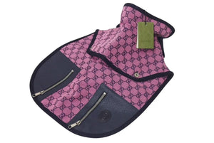 未使用 GUCCI グッチペット トレンチコート 695730 サイズM GGキャンバス レザー ピンク ネイビー ペット用 中古 4c074799 