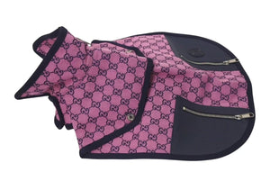 未使用 GUCCI グッチペット トレンチコート 695730 サイズM GGキャンバス レザー ピンク ネイビー ペット用 中古 4c074799 