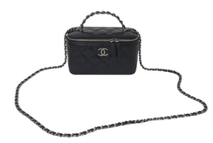 極美品 CHANEL シャネル チェーンショルダーバッグ 2WAYバニティバッグ ココマーク ランダム番台 ブラック ラムスキン 中古 4c074815
