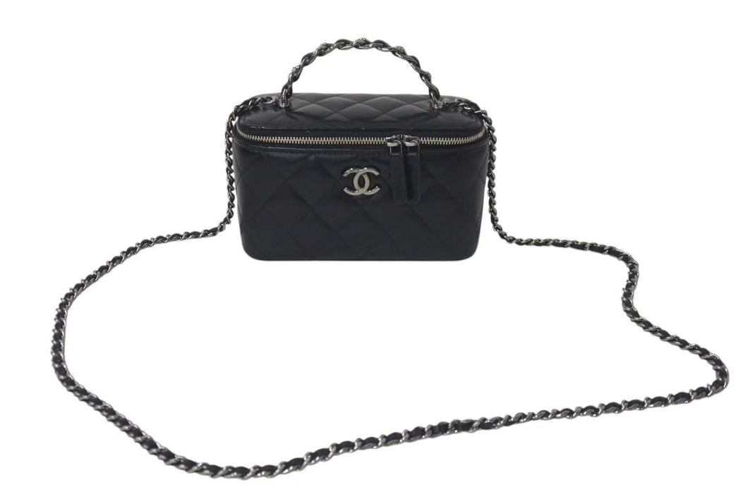 極美品 CHANEL シャネル チェーンショルダーバッグ 2WAYバニティバッグ ココマーク ランダム番台 ブラック ラムスキン 中古 4c074815