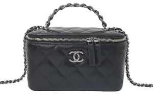 極美品 CHANEL シャネル チェーンショルダーバッグ 2WAYバニティバッグ ココマーク ランダム番台 ブラック ラムスキン 中古 4c074815
