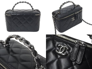 極美品 CHANEL シャネル チェーンショルダーバッグ 2WAYバニティバッグ ココマーク ランダム番台 ブラック ラムスキン 中古 4c074815