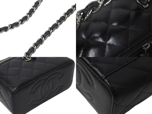 極美品 CHANEL シャネル チェーンショルダーバッグ 2WAYバニティバッグ ココマーク ランダム番台 ブラック ラムスキン 中古 4c074815