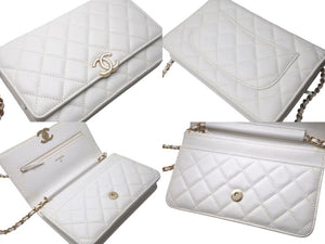 極美品 CHANEL シャネル マトラッセ チェーンショルダーウォレット シングルフラップ 30番台 キャビアスキン 中古 4c074817