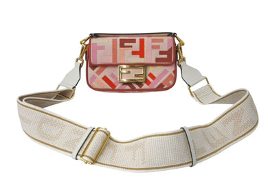 極美品 FENDI フェンディ ミニバゲット スモール ショルダーバッグ 8BS017 ズッカ柄 マルチカラー キャンバス レザー ゴールド金具 中古 4c074818