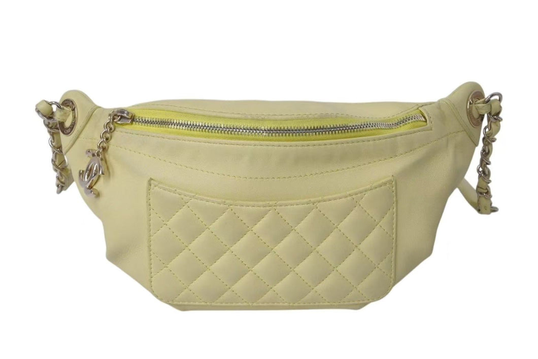 CHANEL シャネル ウエストバッグ 27番台 A57832 ココマーク キルティング ラムスキン イエロー ゴールド金具 良品 中古 4c074819