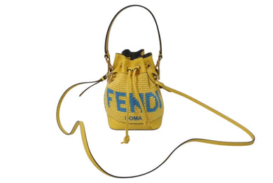 極美品 FENDI フェンディ モントレゾール ミニ 2WAYバッグ ハンドバッグ ショルダーバッグ 8BS010 イエロー ブルー 中古 4c074822