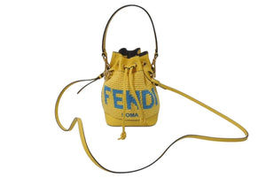 極美品 FENDI フェンディ モントレゾール ミニ 2WAYバッグ ハンドバッグ ショルダーバッグ 8BS010 イエロー ブルー 中古 4c074822