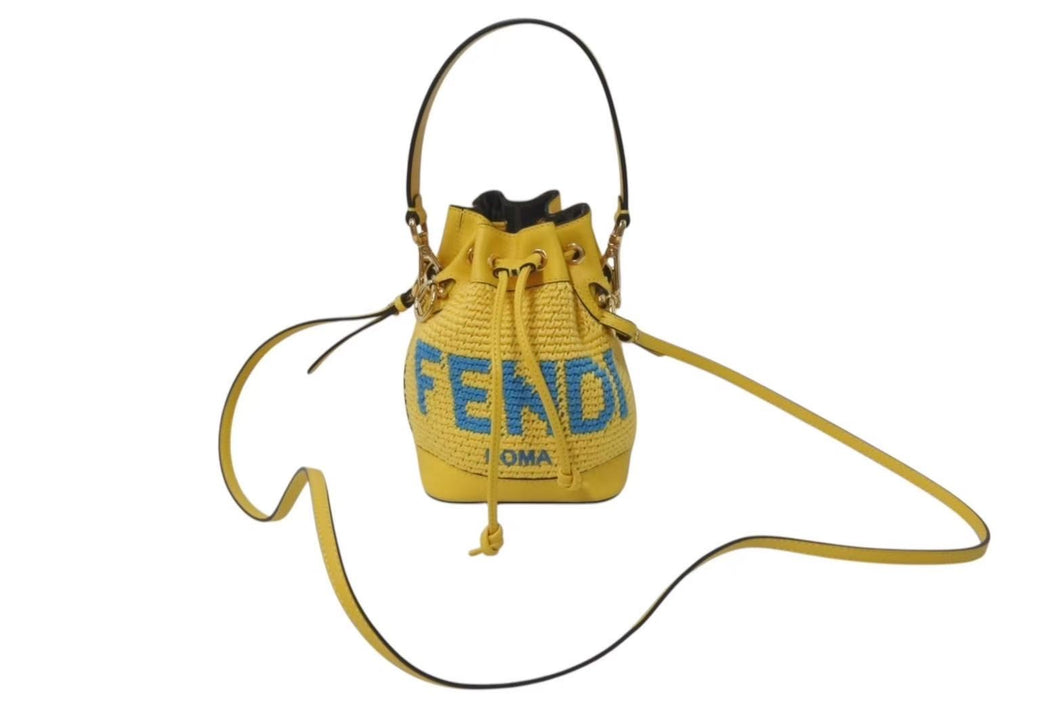 極美品 FENDI フェンディ モントレゾール ミニ 2WAYバッグ ハンドバッグ ショルダーバッグ 8BS010 イエロー ブルー 中古 4c074822