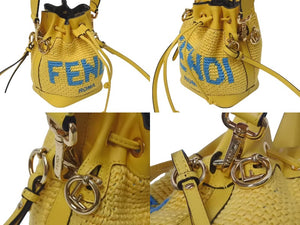 極美品 FENDI フェンディ モントレゾール ミニ 2WAYバッグ ハンドバッグ ショルダーバッグ 8BS010 イエロー ブルー 中古 4c074822