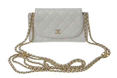CHANEL シャネル チェーンウォレット ショルダーバッグ ココマーク ホワイト ラムスキン ランダム番台 ゴールド金具 美品 中古 4c074826