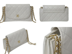 CHANEL シャネル チェーンウォレット ショルダーバッグ ココマーク ホワイト ラムスキン ランダム番台 ゴールド金具 美品 中古 4c074826