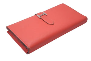 HERMES エルメス ベアンスフレ ヴォーエプソン ルージュカザック 長財布 シルバー金具 T刻印 中古 4c074833