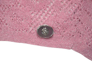 極美品 CHANEL シャネル カメリア クロップドニットトップ P72157K10391 ポリアミド ポリウレタン ピンク サイズS 中古 4c074852