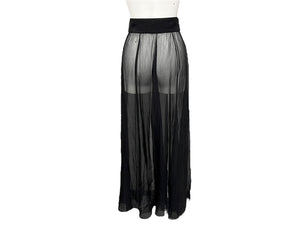 極美品 CHANEL シャネル ロングスカート サイズ38 シースルー ココマーク ラインストーン ブラック スリット入り 中古 4c074853