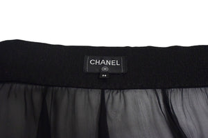 極美品 CHANEL シャネル ロングスカート サイズ38 シースルー ココマーク ラインストーン ブラック スリット入り 中古 4c074853
