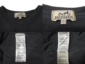 HERMES エルメス Leather patch T shirt レザーパッチ Tシャツ コットン100% グレー サイズ L 美品 中古 4c074857