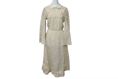 FENDI フェンディ Floral-Appliqué Dress フローラル アップリケ リネン ミディドレス サイズ 36 美品 中古 4c074858