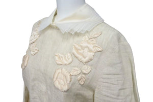 FENDI フェンディ Floral-Appliqué Dress フローラルアップリケ リネンミディドレス サイズ36 美品 中古 4c074858 