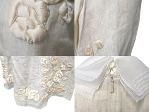 FENDI フェンディ Floral-Appliqué Dress フローラルアップリケ リネンミディドレス サイズ36 美品 中古 4c074858 