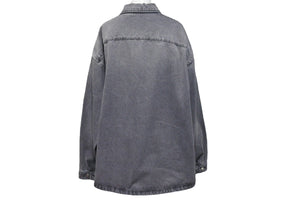 以前同様 PRADA プラダ 23AW ジップアップ デニムジャケット GEC086 グレー トライアングル コットン シルバー金具 サイズXL 中古ロゴ 4c074887 
