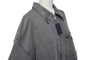 以前同様 PRADA プラダ 23AW ジップアップ デニムジャケット GEC086 グレー トライアングル コットン シルバー金具 サイズXL 中古ロゴ 4c074887 