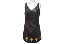 Load image into Gallery viewer, CHROME HEARTS クロムハーツ レザーワンピース ノースリーブ ブラウン クロスパッチ ダガー サイズS 美品 中古 4c074888