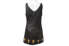 Load image into Gallery viewer, CHROME HEARTS クロムハーツ レザーワンピース ノースリーブ ブラウン クロスパッチ ダガー サイズS 美品 中古 4c074888