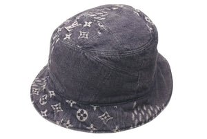 極美品 LOUIS VUITTON ルイヴィトン ハット MP2746 NIGO ボネ・ダミエ ジャイアントウェーブ モノグラム ブラック サイズ60 中古 4c075910