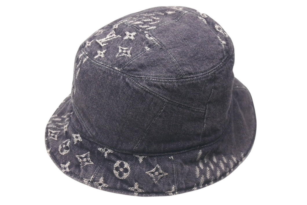 極美品 LOUIS VUITTON ルイヴィトン ハット MP2746 NIGO ボネ・ダミエ ジャイアントウェーブ モノグラム ブラック サイズ60 中古 4c075910