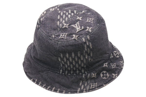 極美品 LOUIS VUITTON ルイヴィトン ハット MP2746 NIGO ボネ・ダミエ ジャイアントウェーブ モノグラム ブラック サイズ60 中古 4c075910