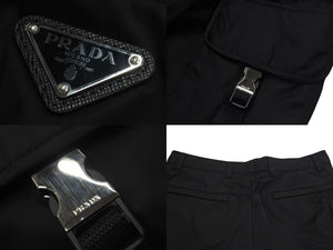 極美品 PRADA プラダ カーゴパンツ ボトムス 98339 トライアングルロゴ ナイロン ブラック シルバー金具 サイズ58 中古 4c074962 