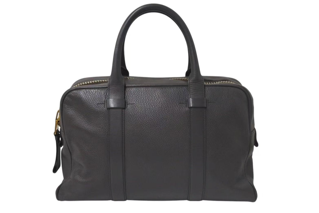 TOM FORD トムフォード BUCKLEY バックリー ビジネスバッグ ブリーフケース レザー グレー ゴールド金具 美品 中古 4c074977