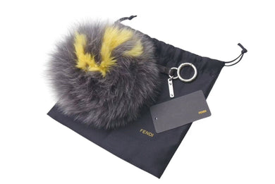 極美品 FENDI フェンディ ファー イニシャル ポンポンチャーム キーホルダー バッグチャーム シルバー金具 S 中古 4c074985