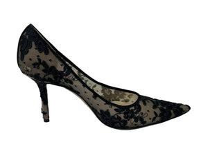 JIMMY CHOO ジミーチュウ LOVE85 レースパンプス ハイヒール レース レザー ブラック ベージュ サイズ37 1/2 美品 中古 4c075010