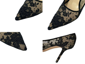 JIMMY CHOO ジミーチュウ LOVE85 レースパンプス ハイヒール レース レザー ブラック ベージュ サイズ37 1/2 美品 中古 4c075010