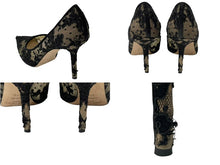 画像をギャラリービューアに読み込む, JIMMY CHOO ジミーチュウ LOVE85 レースパンプス ハイヒール レース レザー ブラック ベージュ サイズ37 1/2 美品 中古 4c075010