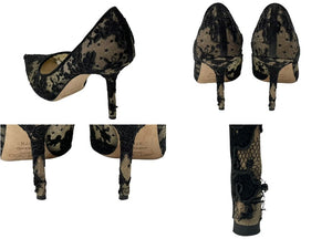 JIMMY CHOO ジミーチュウ LOVE85 レースパンプス ハイヒール レース レザー ブラック ベージュ サイズ37 1/2 美品 中古 4c075010